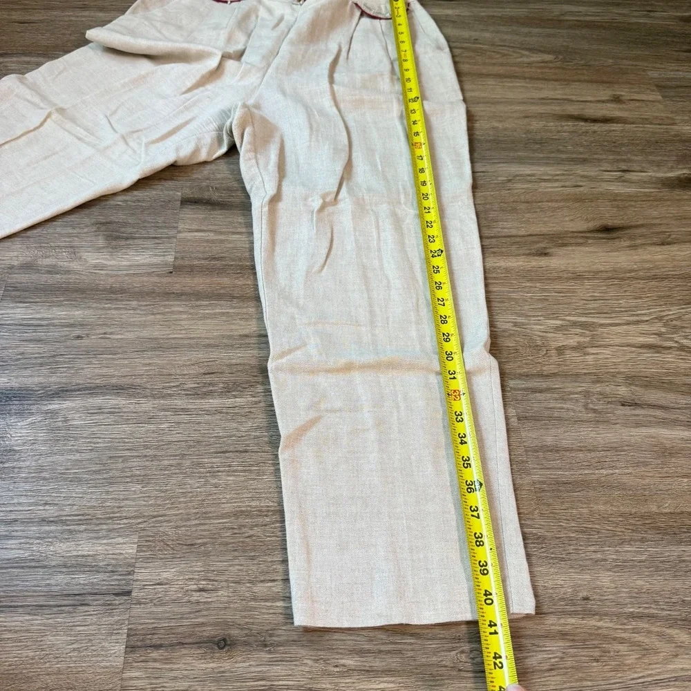 Vintage Dorothy Schoelen Platinum Pant 90s Linen Blend Prairie | Cream Red | 16